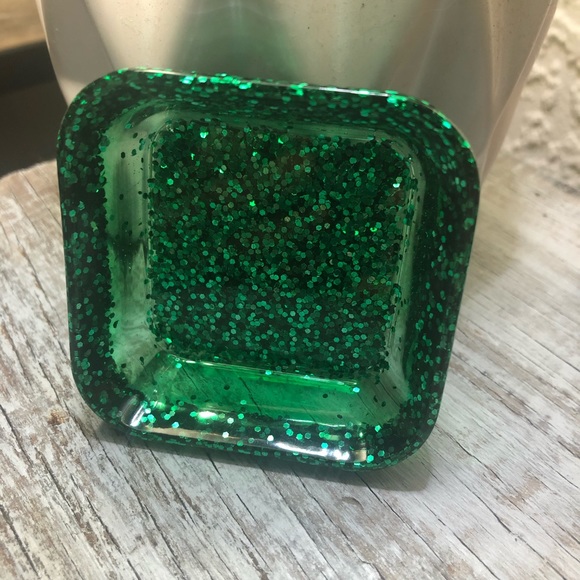Green Glitter Jewelry Dish - Glam Square Shaped - Picture 7 of 11